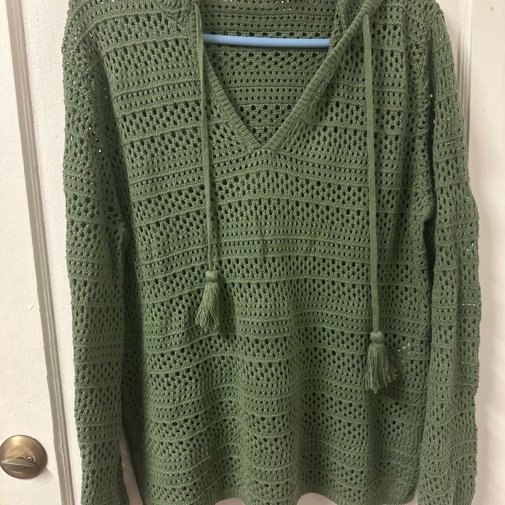 Green Crochet Knit Sweater-NEW